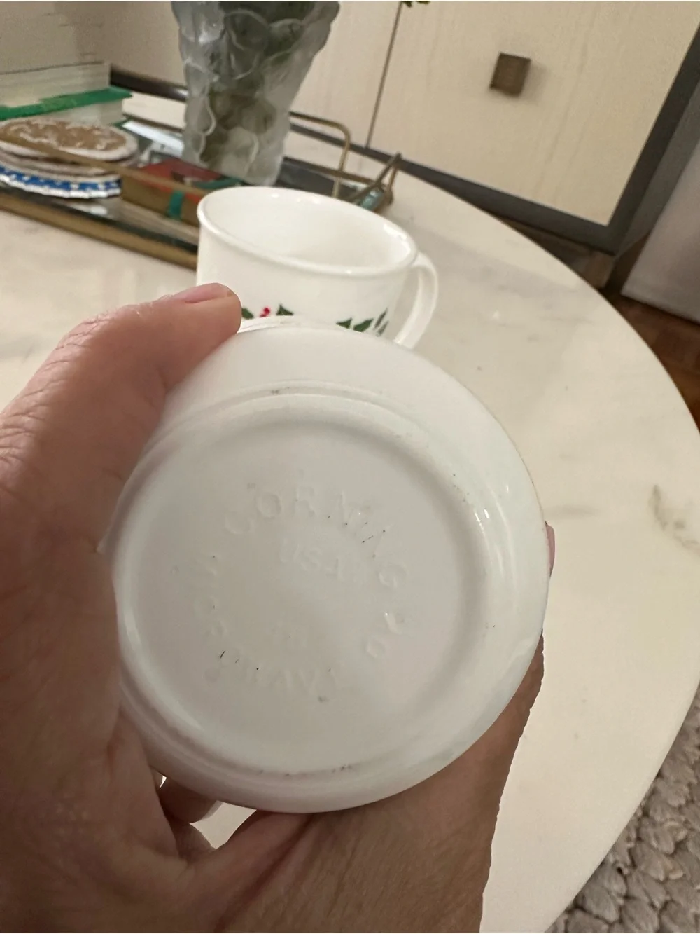 Vintage Corelle Winter Holly Christmas Mugs Set of 2 Corning Holiday Cups USA